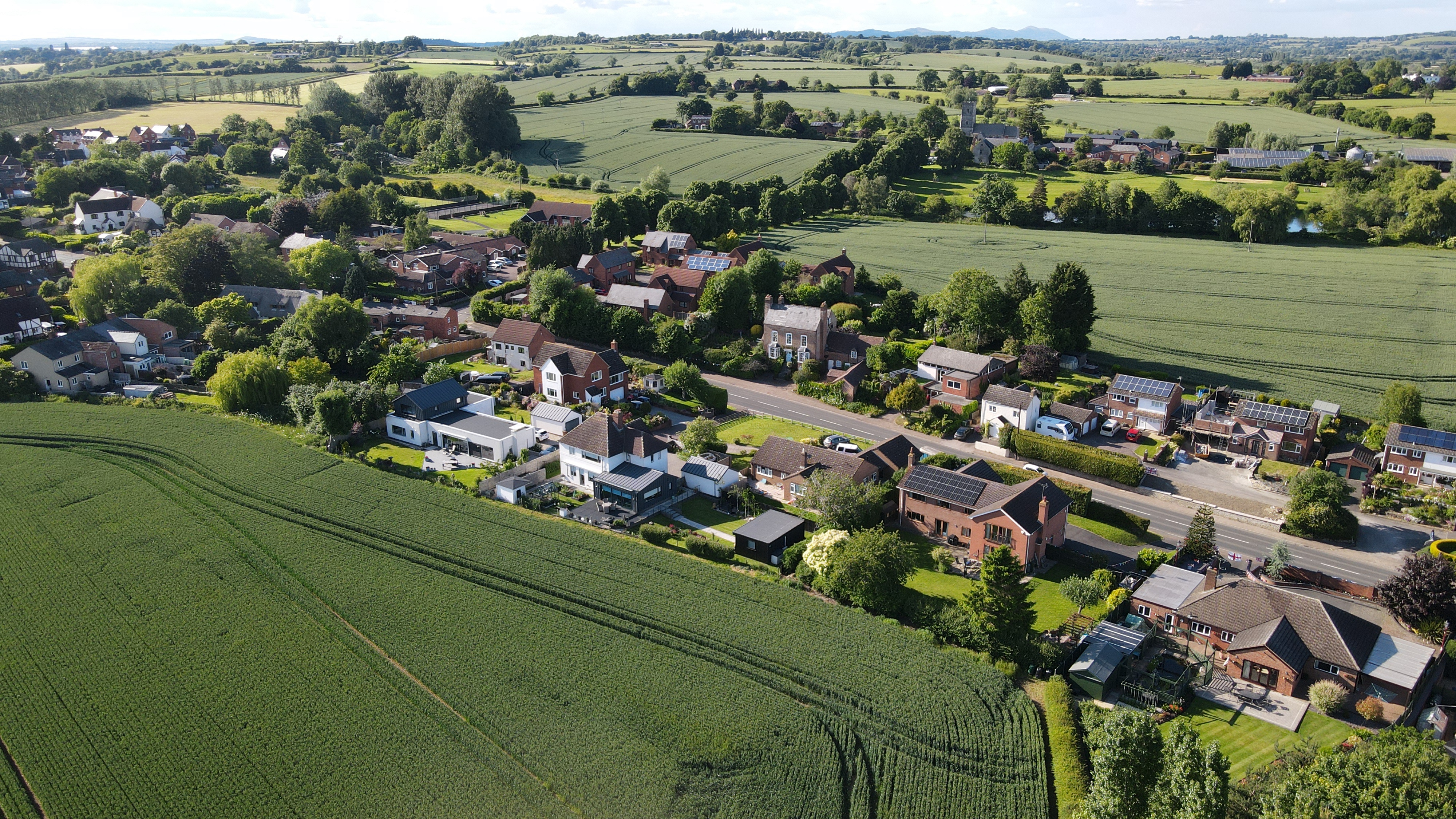 Drone view of Maisemore, centred on Spring Rise.